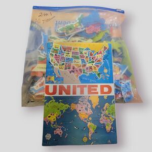 VTG Saalfield ARTCRAFT Two In One Puzzle Map Of The US W/ World On Reverse Side